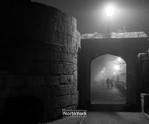Couple Holding Hands by the River on a Foggy Night