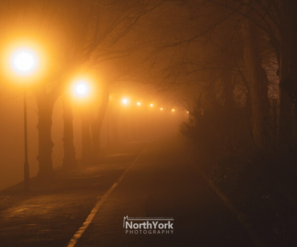 Foggy Night with Streetlights by the River Ouse, York